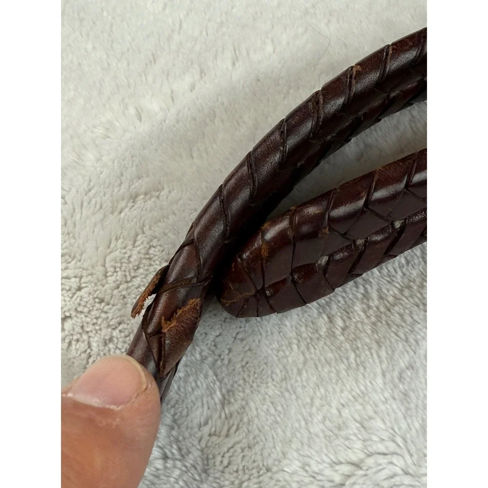 Coach Mens Brown Braided Leather Belt Solid Brass Buckle 42 in‎ Waist